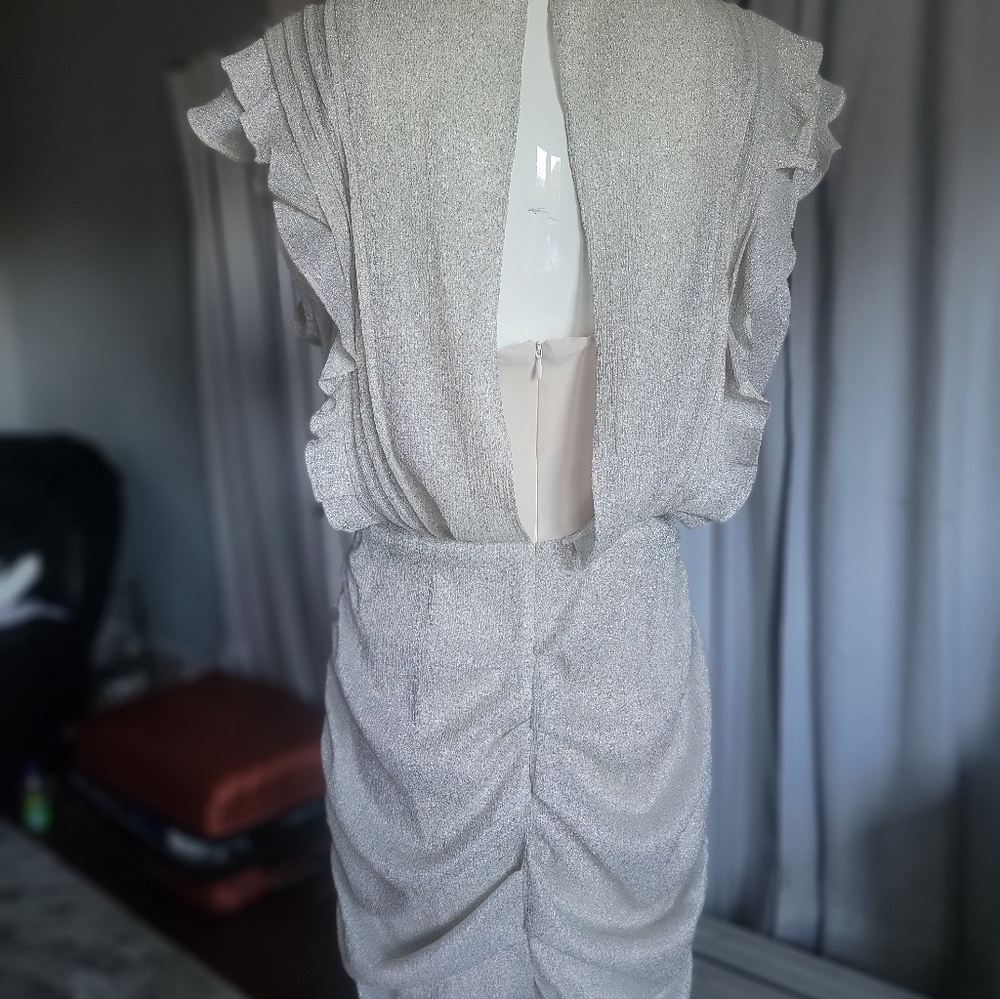Chic Silver Ruffled Mini Dress - Picture 7 of 13